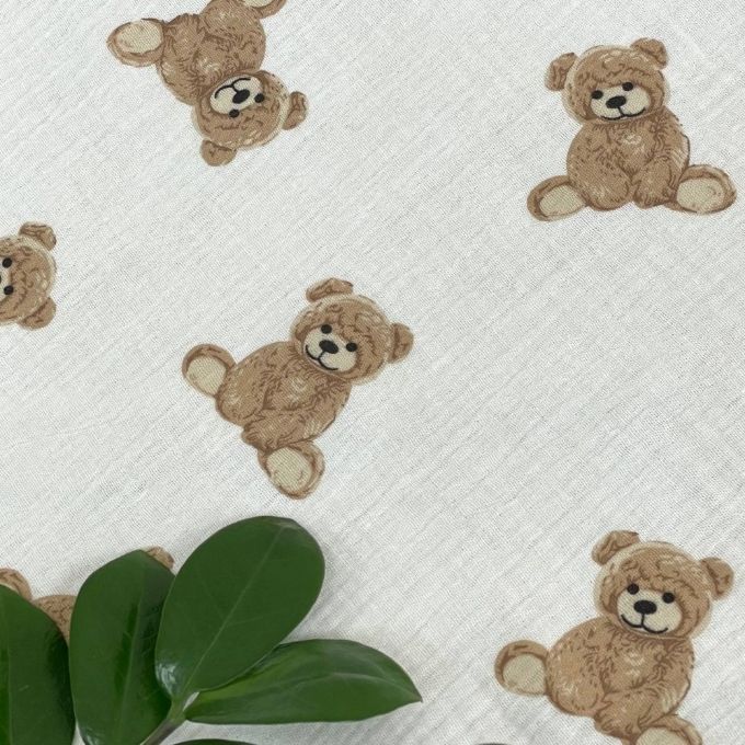 Paturica bebe din muselina cu 2 straturi, Ursulet bej (2)